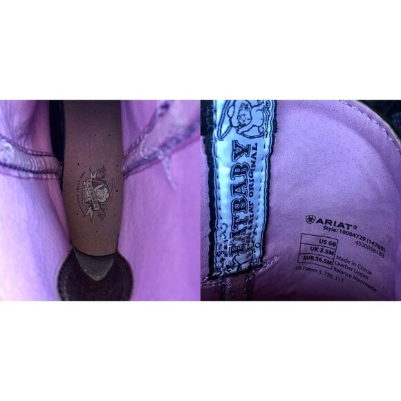 Ariat Black Leather Boots with Purple Stitching - Picture 11 of 16